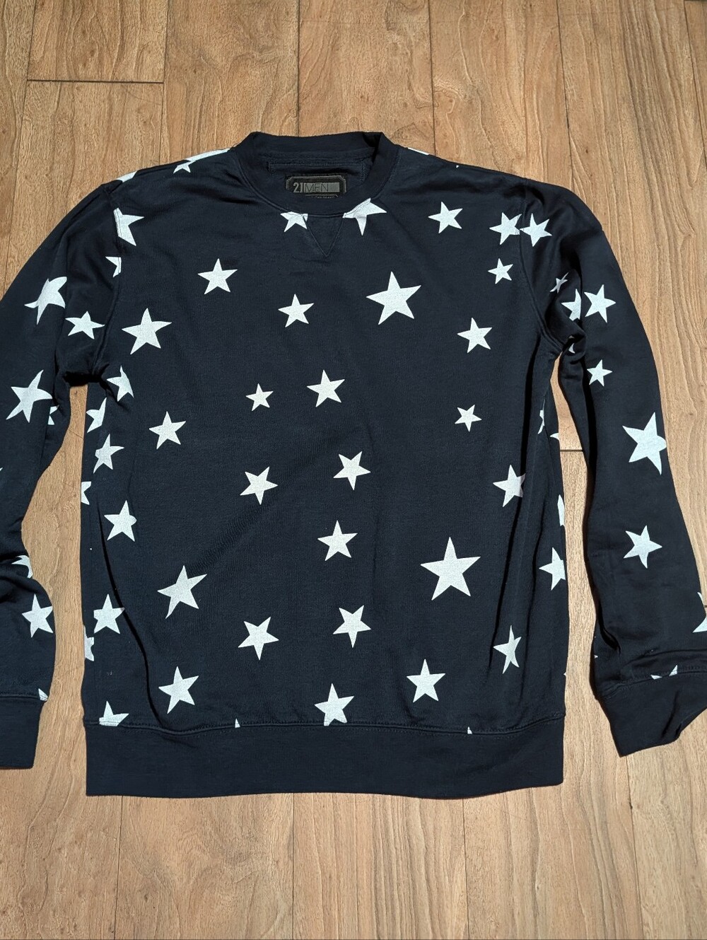 Forever 21 Navy Crewneck Sweater with White Star Print